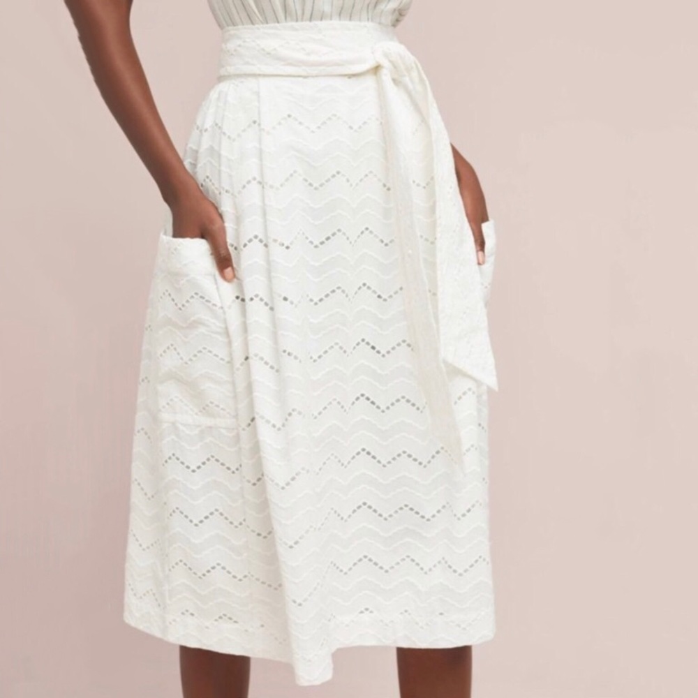 Anthropologie x Tracy Reece NWT 0 White Belted Waves Skirt